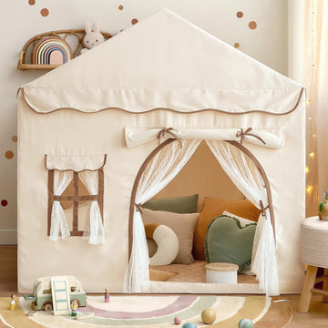 Kids Play Tent with Double Door Children's Playhouse Castle Tents - Beige