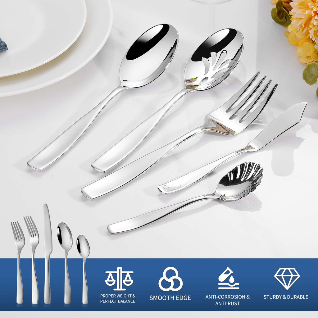 65 Piece Flatware Set for 12, 18/10 Stainless Steel Silverware Set Heavy