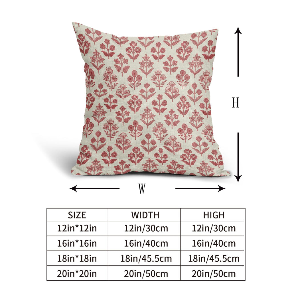 Red Floral Pillow Covers 22x22 Inch Set of 2, Vintage Flower Block Pattern Decorative Throw Pillowcases Outdoor