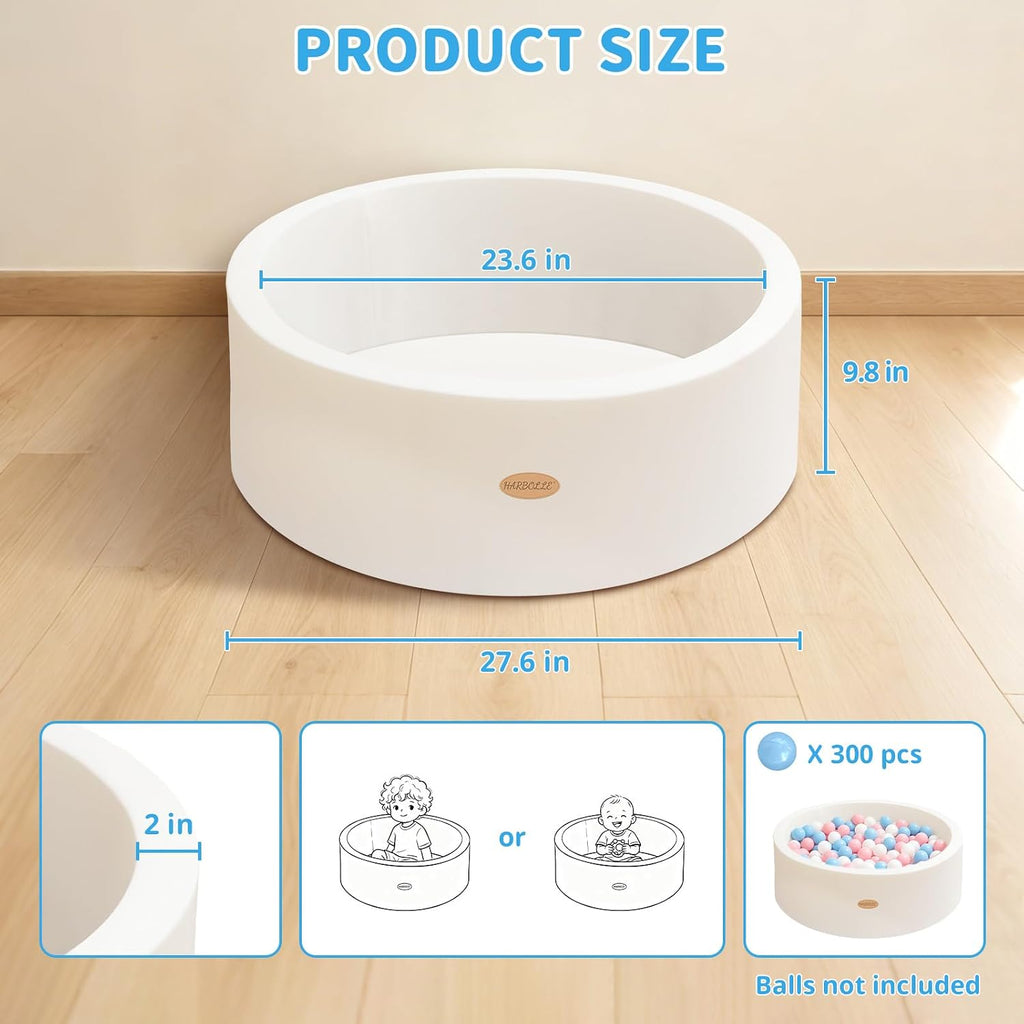 Baby Foam Ball Pit 27.6" for Toddlers, White