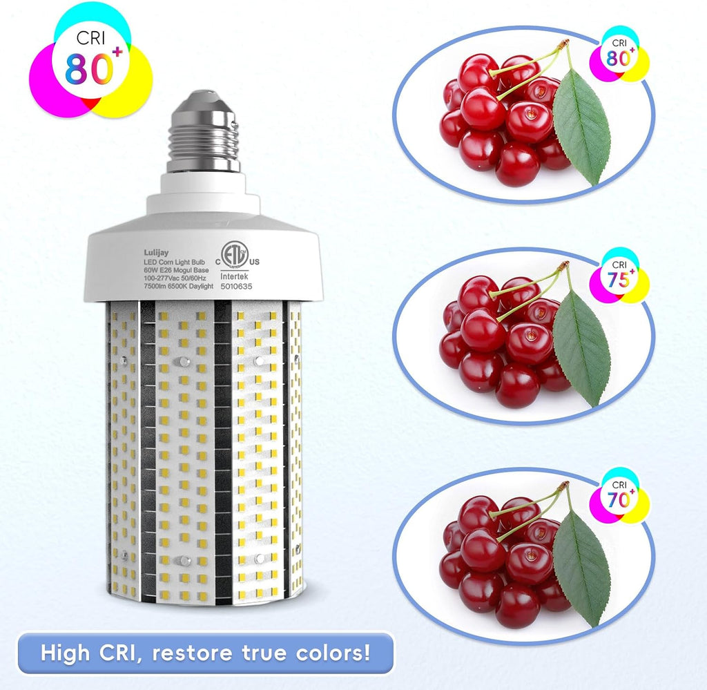 Led Corn Light Bulb - 60W 7500LM Equivalent 600Watt E26 for Warehouse 6000K 2 Pack