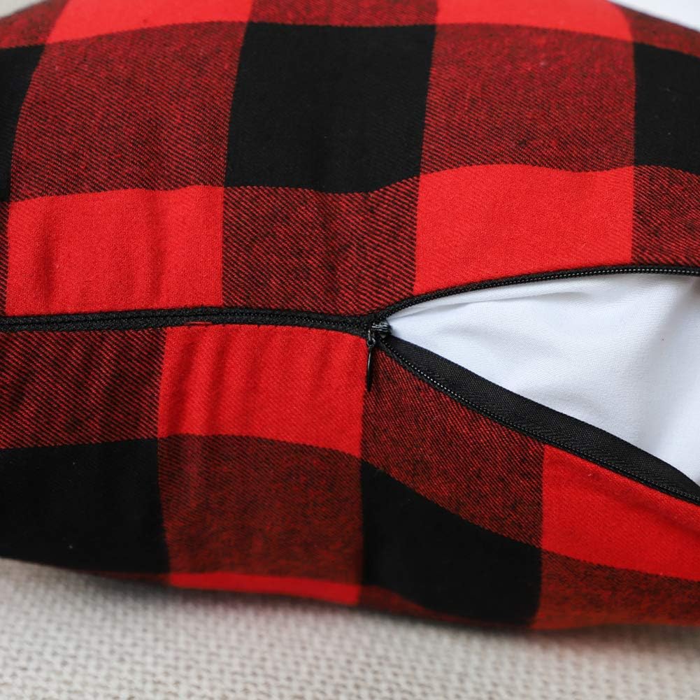 Christmas Buffalo Plaid Throw Pillow Covers 18x18 Red and Black - Set of 2