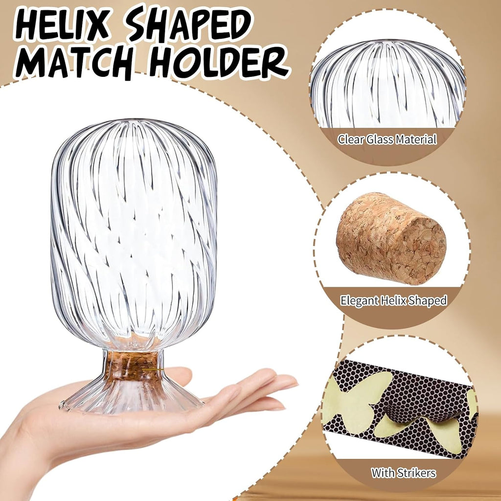 Glass Match Holder Jar with Striker, Decorative Glass Container for Matches