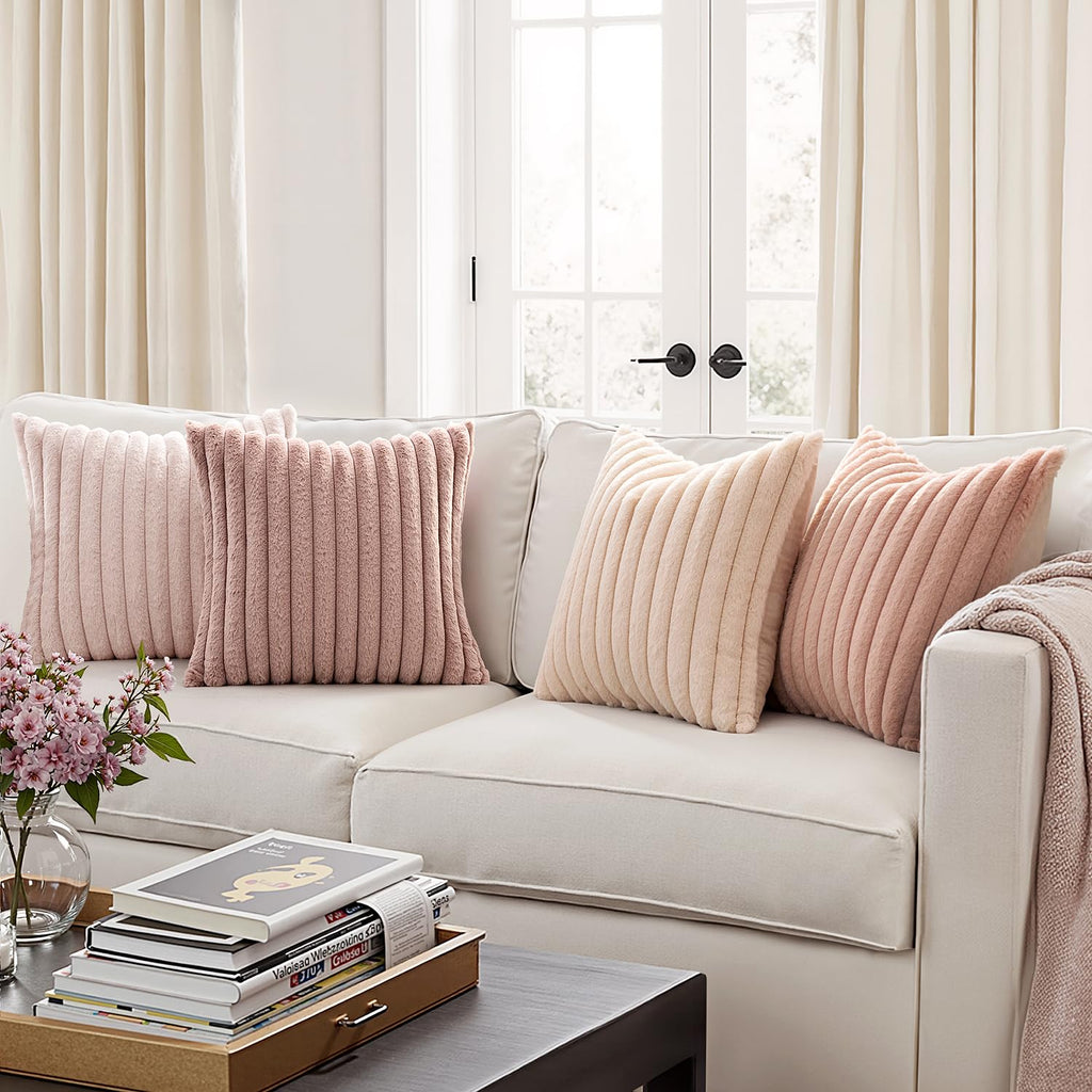 Faux Fur Plush Euro Decorative Throw Pillow Covers 24x24, Pink
