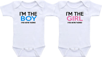 I'm The Boy I'm The Girl Yes We're Twins - Twin Sets Baby Boy and Girl Twins Twin Baby Clothes (Newborn Short Sleeve