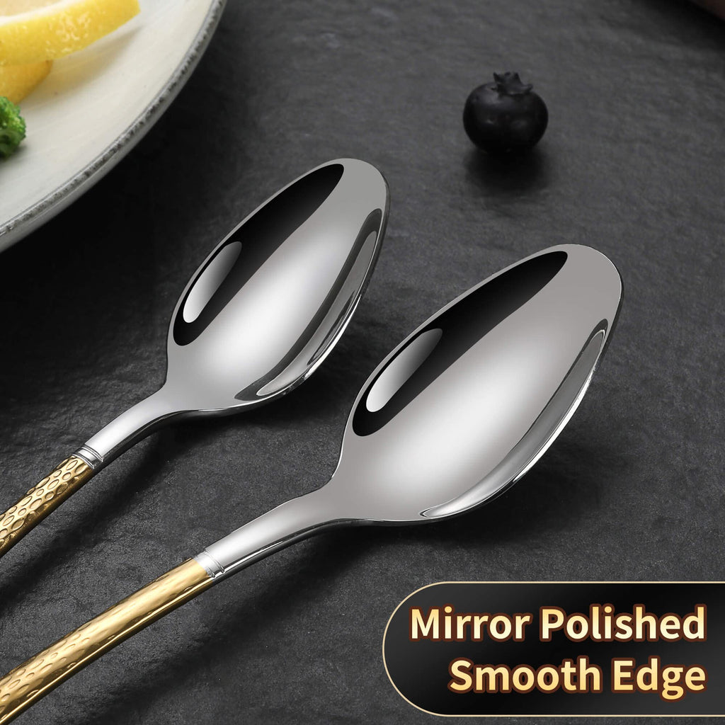 Hammered Silver Gold Silverware Set for 8,Stainless Steel 40-Piece Modern Cutlery Set,Mirror Polished Heavy Duty