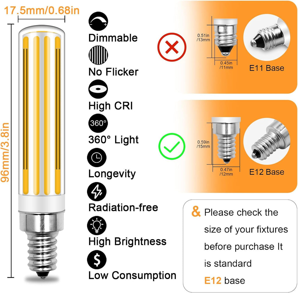 E12 LED Bulb 12W, 100W 120W 150W Halogen Equivalent 2700K Soft White, 4 Pcs