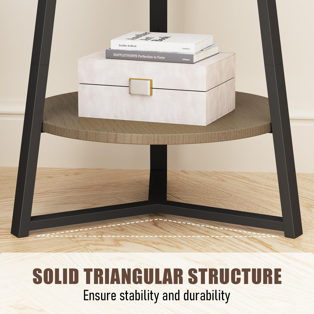 Round End Table with Storage Shelf, Walnut Color