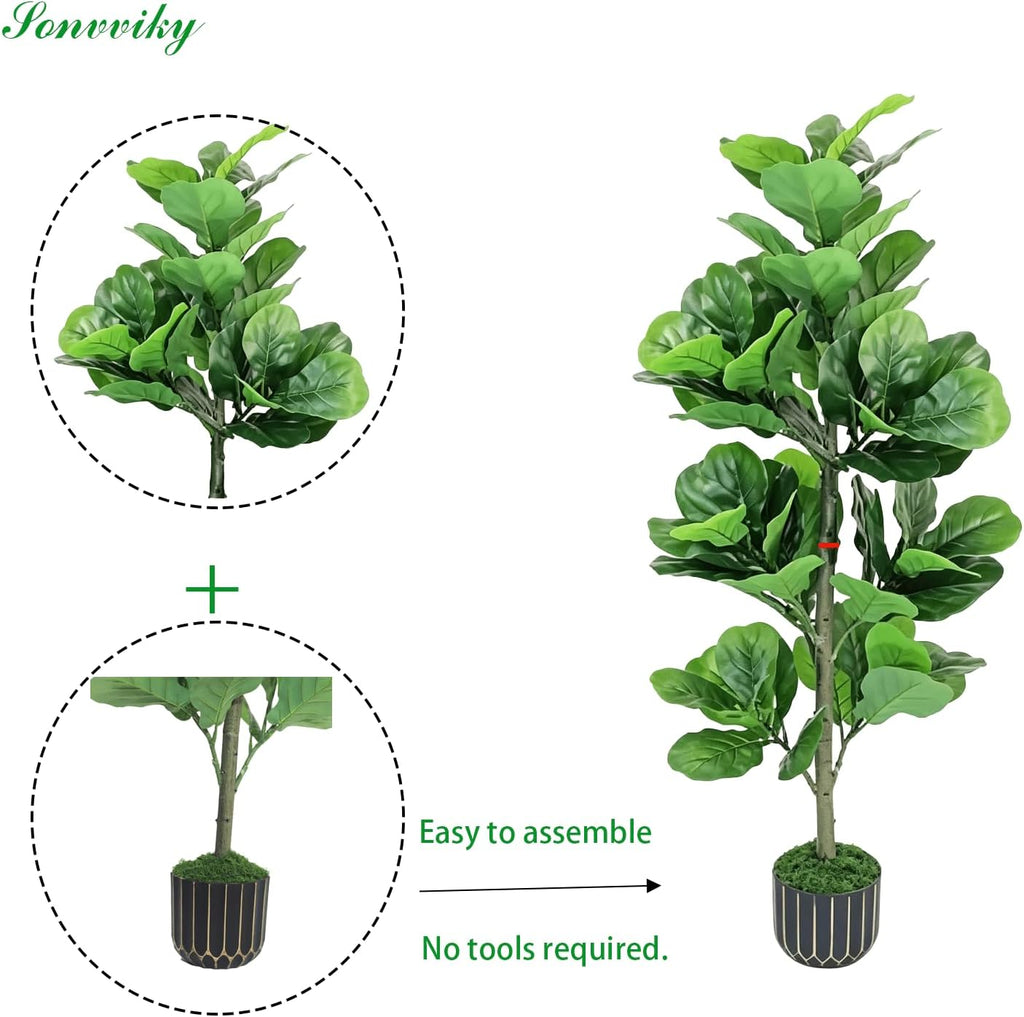 Artificial Tree 4FT Fiddle Leaf Fig Tree with Black Pot