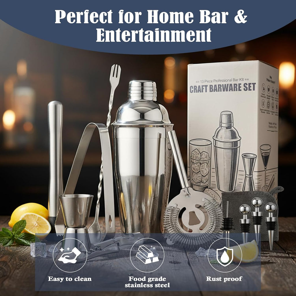 Cocktail Shaker Set, Bartender Kit,Bar Tool Set,Bar Cart Accessories - Set of 13