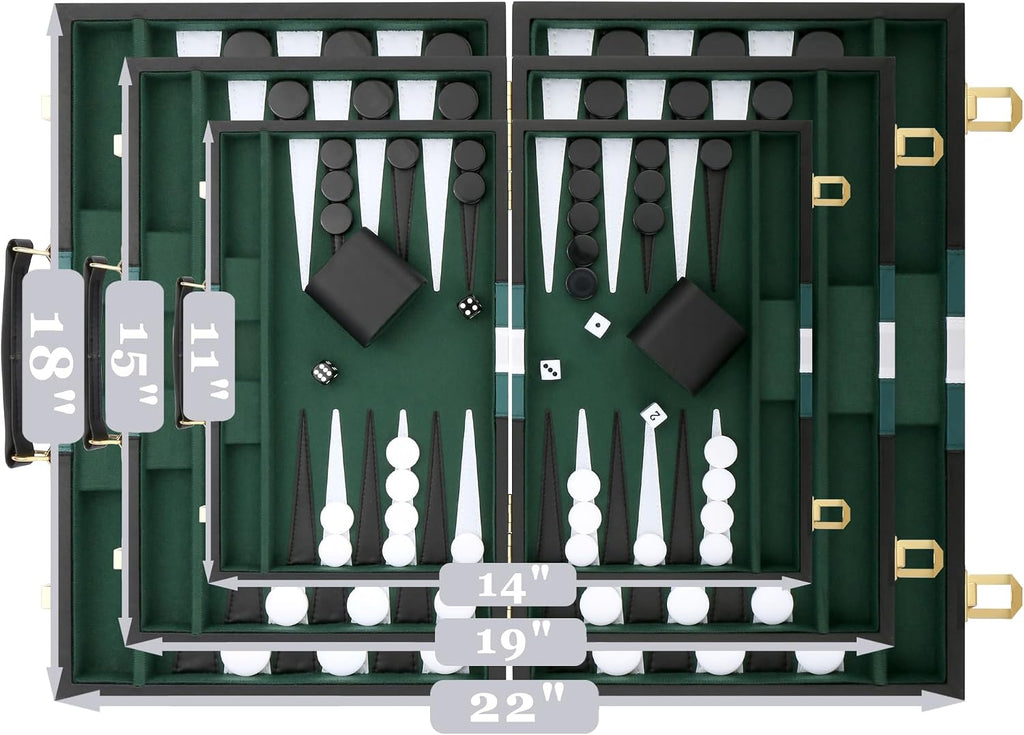 Backgammon Set - Classic Board Game with Premium PU Leather Case - Portable Travel Strategy Backgammon Game Set