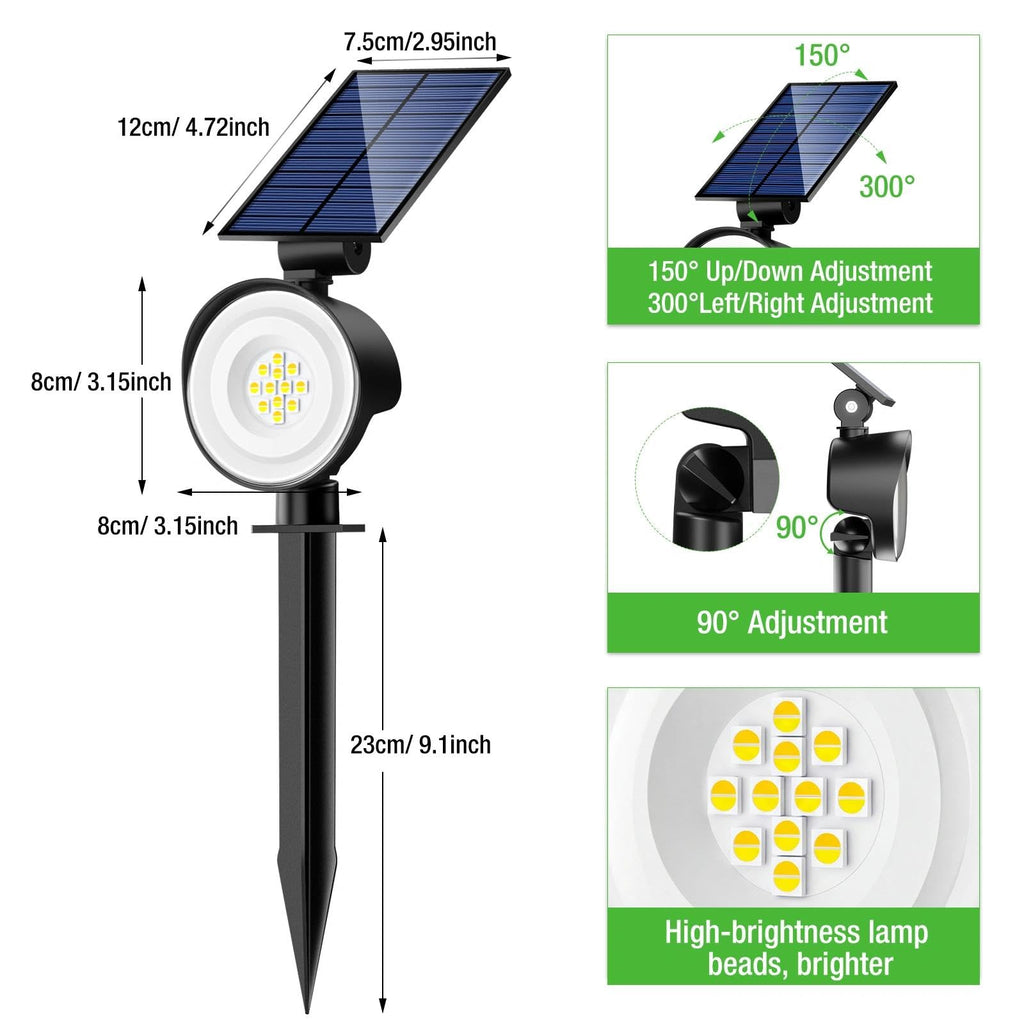 12 Pack Solar Spot Lights Outdoor Waterproof, Landscape Spotlights