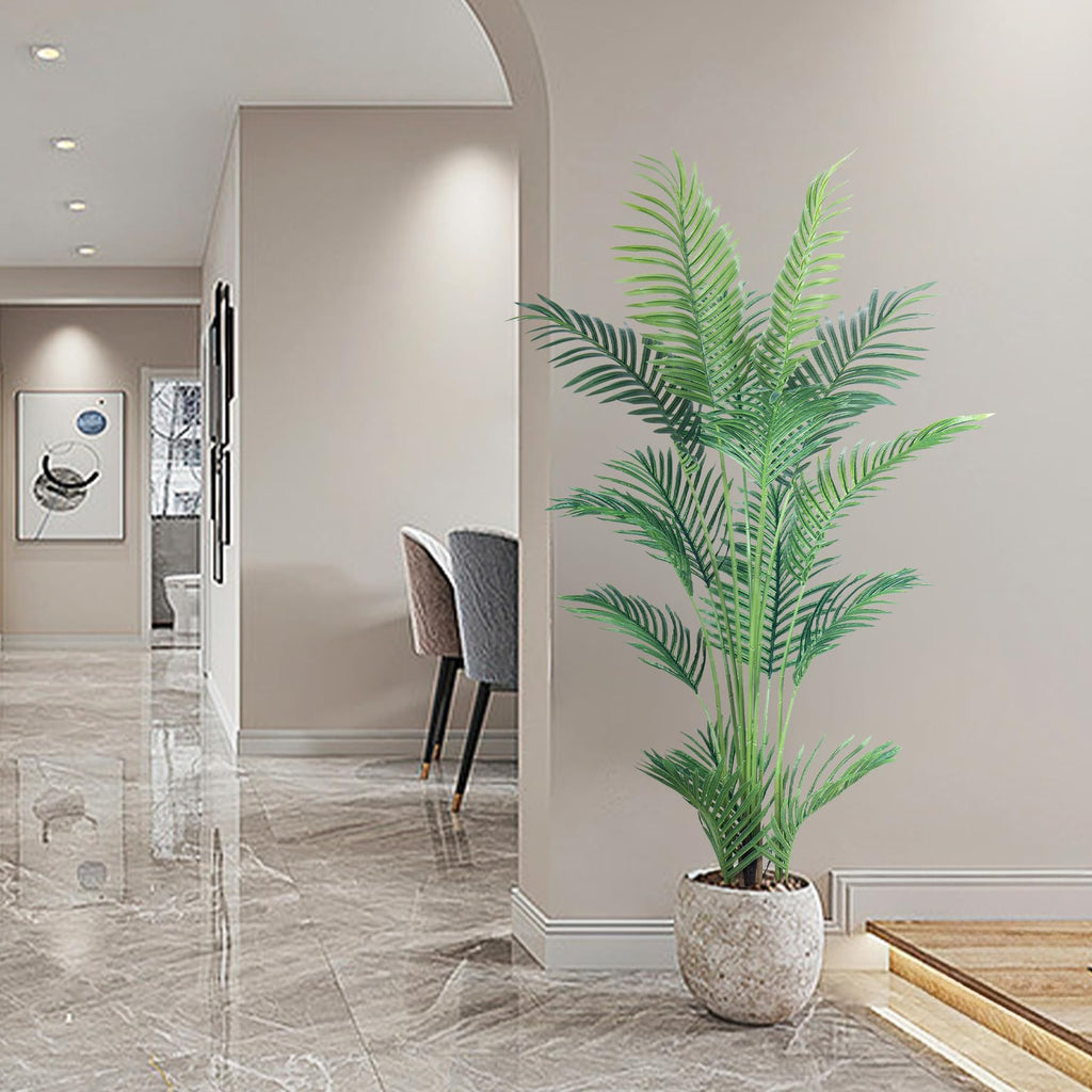 4.5FT Artificial Palm Tree, Faux Areca Palm Plant with Real Touch Leaves and Adjustable Branches, Fake Tropical Palm