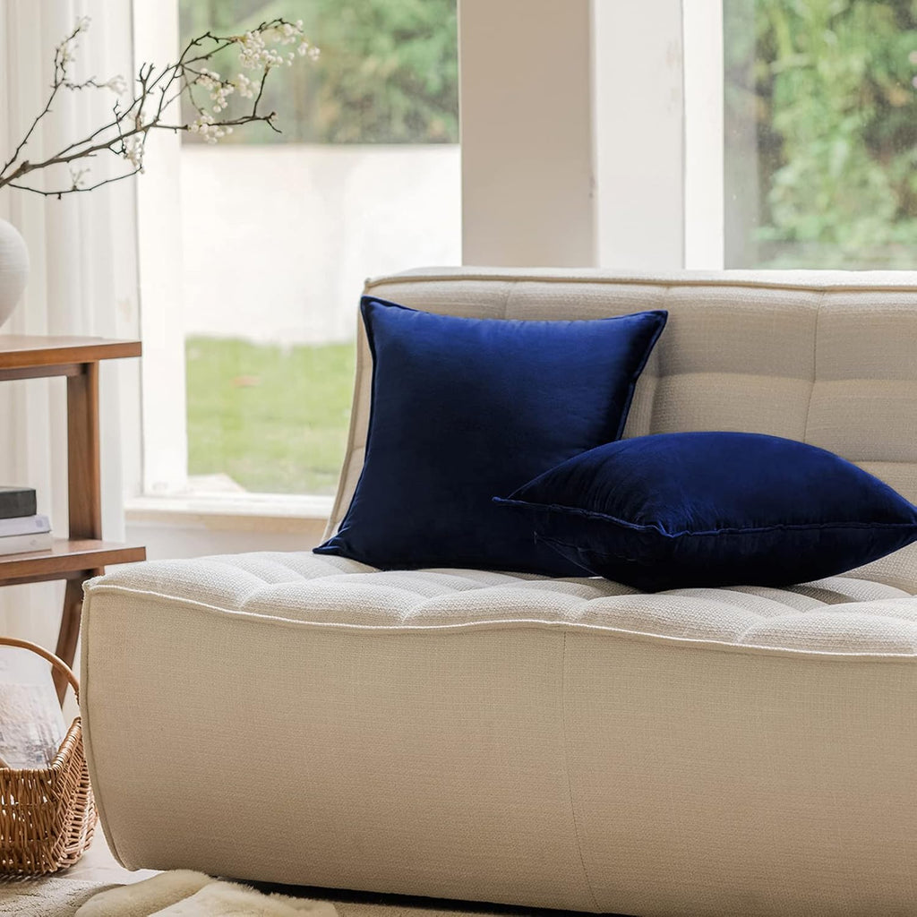 Velvet Navy Blue Throw Pillow Covers 18x18 Inches Pack of 2 Soft Decorative Square Cushion Covers,45x45Cm