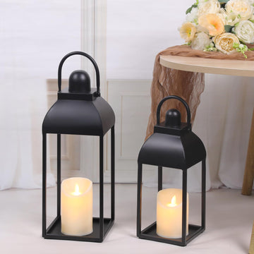 Lanterns Decorative Outdoor Indoor, 17'' 13'' Black Metal Outdoor Lanterns