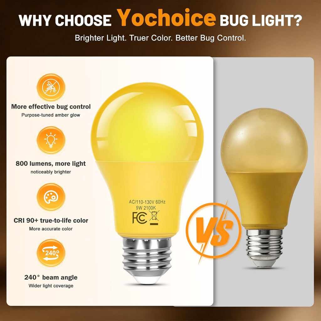 9W LED Yellow Bug Light Bulbs Outdoor Indoor, 2100K Amber Bulbs