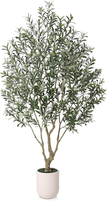 8ft Artificial Olive Tree, Natural Wood Trunk, 11.5in Planter