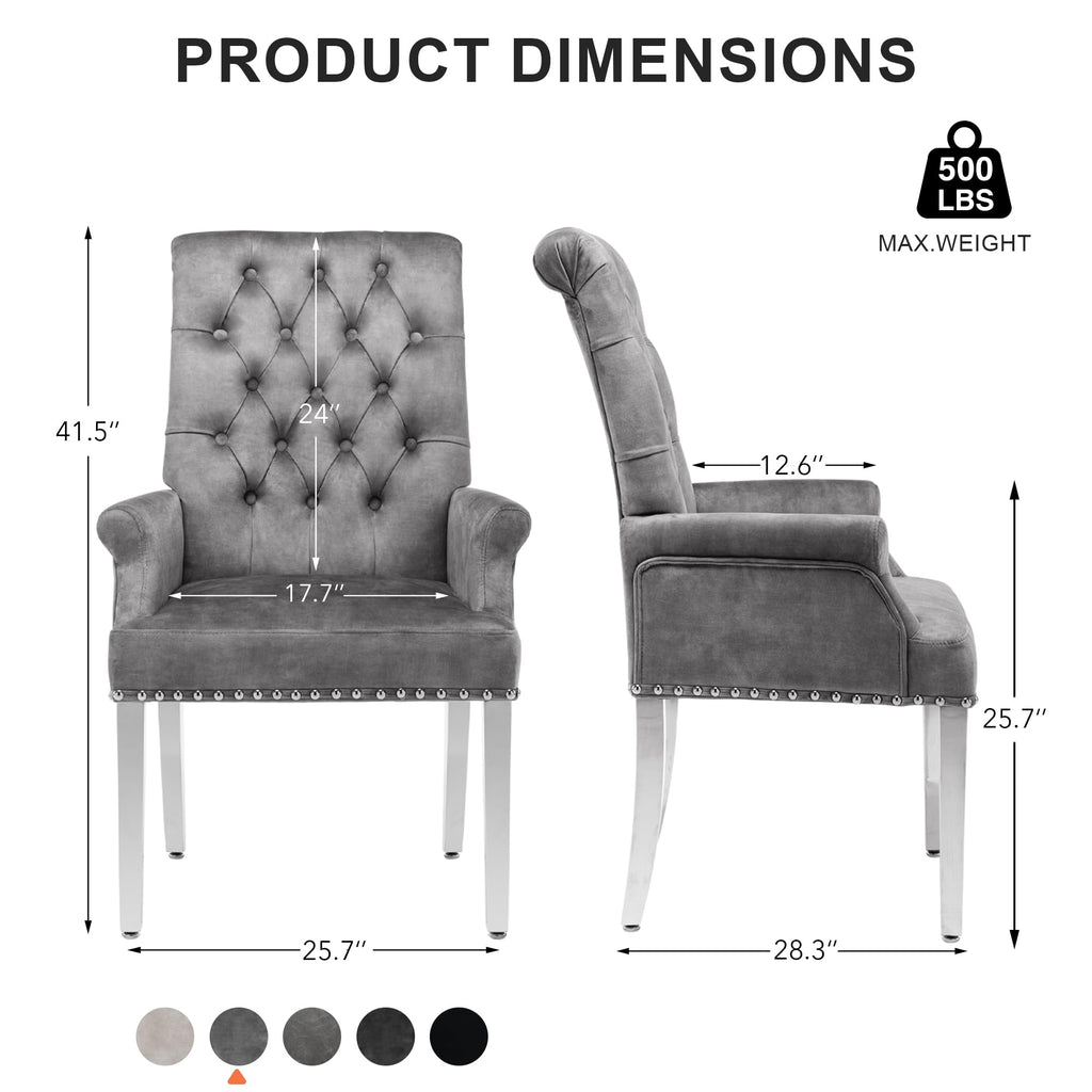 Velvet Dining Chairs with Arms, Upholstered Dining Room Chairs, Grey