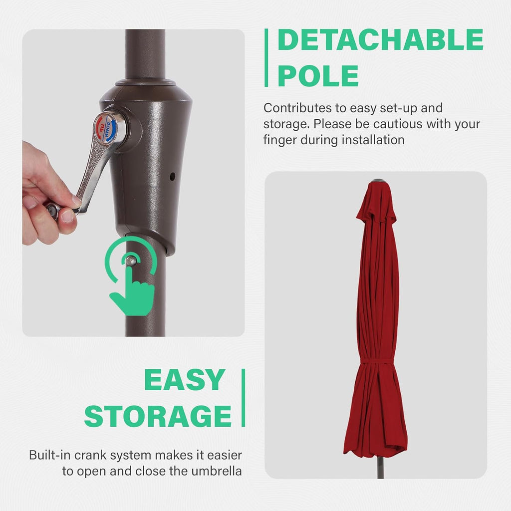 9 FT Patio Umbrella Outdoor, Table Umbrellas Market Umbrella w/Push Button Tilt/Crank, 8 Sturdy Ribs(Red)