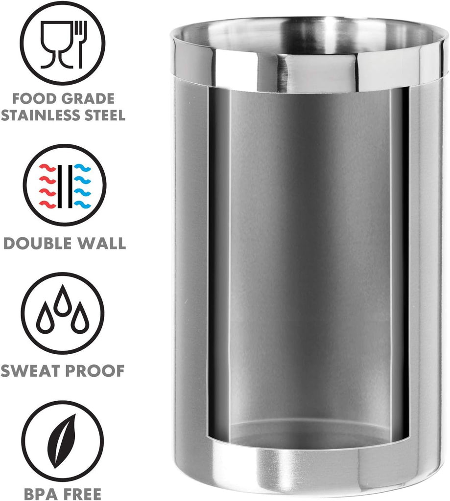 Stainless Steel Double Wall Wine Cooler - Insulated Tabletop Wine Chiller for White Wine & Champagne, Fits Most
