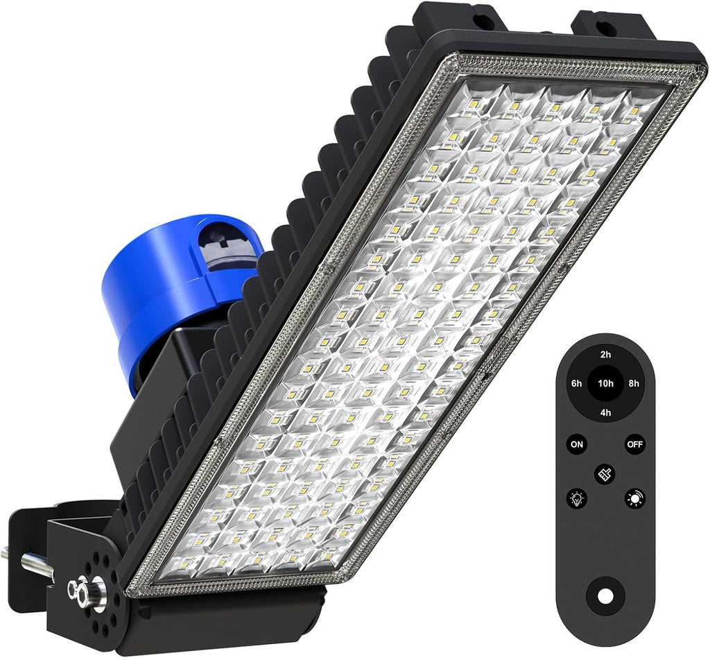 100W Dusk to Dawn LED Flood Light with Remote, 6500K Security Lights | 14000LM, IP67 Waterproof & Rugged, Timer, 10KV
