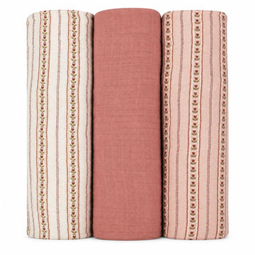 Muslin Swaddle Blankets Pack for Baby Girl, 100% Cotton Muslin Extra Large Swaddle Receiving Blankets, 47"x47"