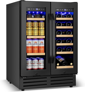 Wine and Beverage Refrigerator Black, 24 Inch Beverage Cooler Under Counter Dual