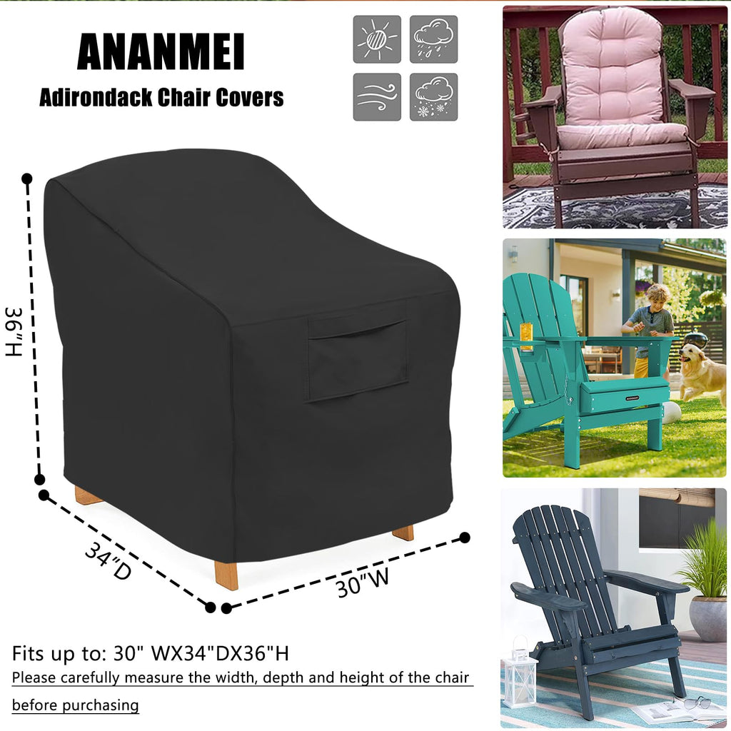 Patio Adirondack Chair Covers, Heavy Duty Outdoor Chair Covers, Waterproof Patio Furniture Covers (4Pack, Black)