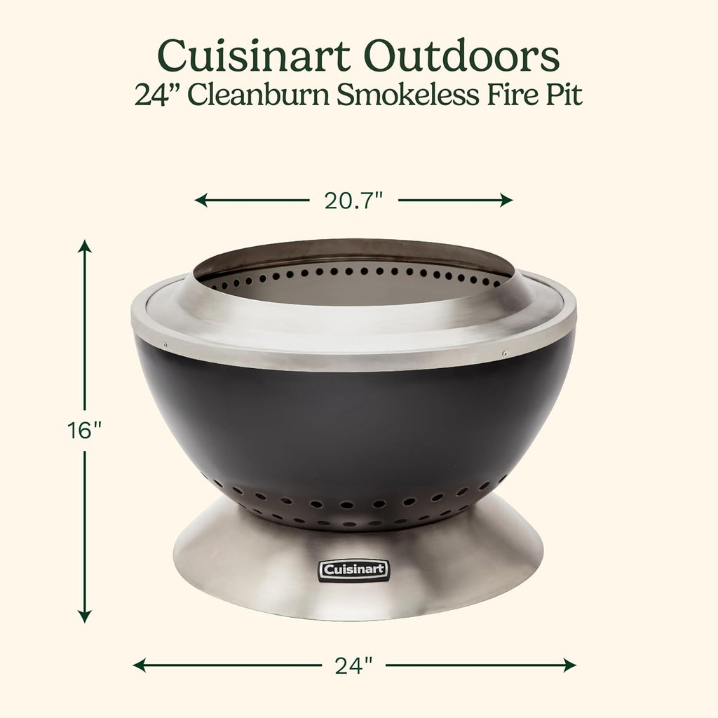 24” Cleanburn Smokeless Fire Pit with Removable Base for Ash, Portable Wood Burning Outdoor Fireplace, Stainless Steel Smoke Free Outdoor Heater - Image 2