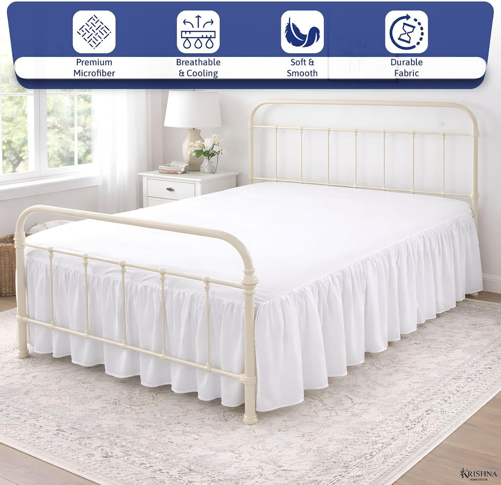 Ruffled Bed Skirt with Split Corners Queen, 100% Microfiber Hotel Quality, 14 Inch Drop Dust Ruffle Gathered Bedskirt