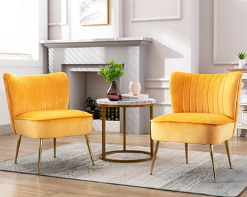 Yellow Velvet Accent Chair Set of 2 with Wingback