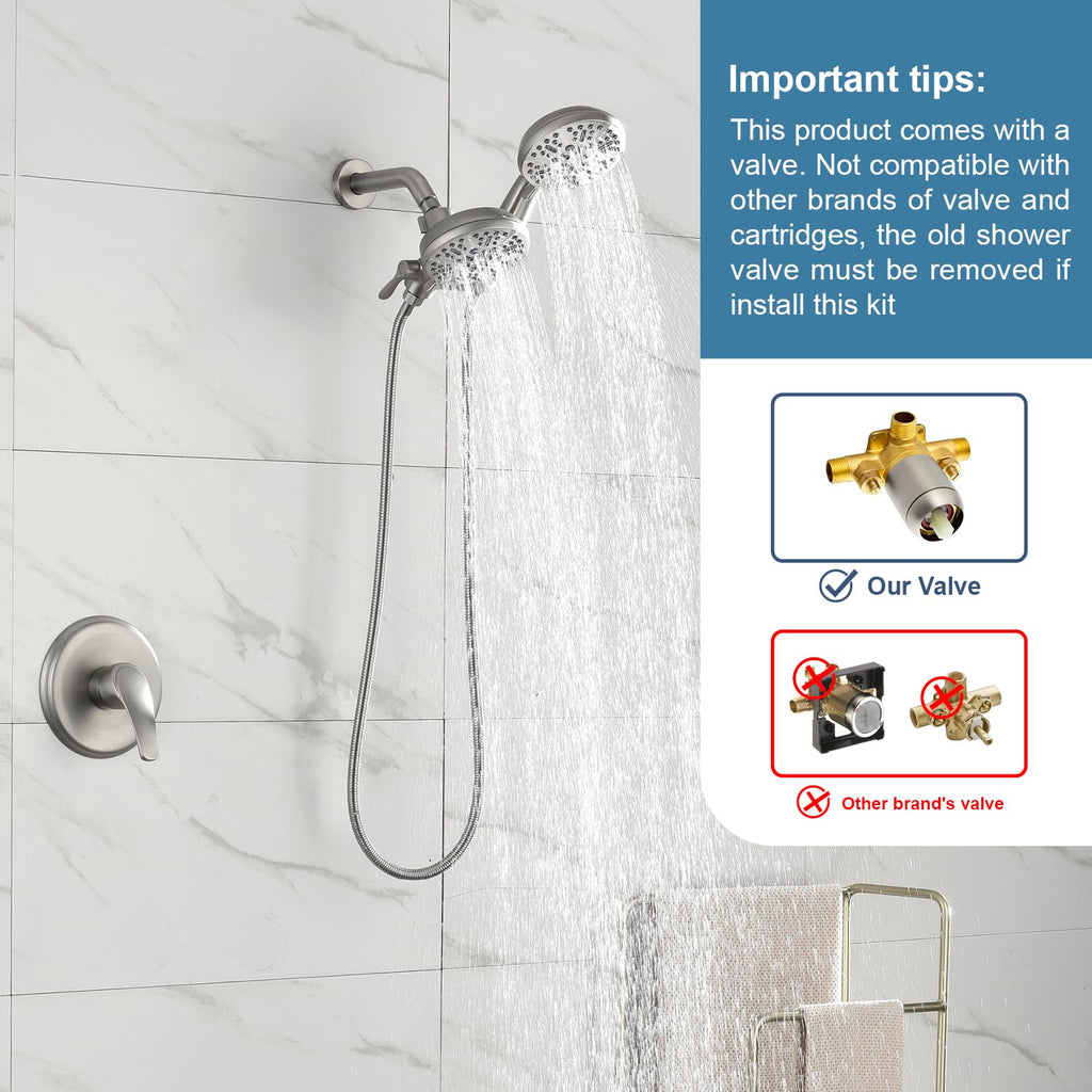 Dual Shower Faucet Set with Valve High Pressure Dual 2 in 1 Shower Combo Set Shower System with Handheld Showerhead