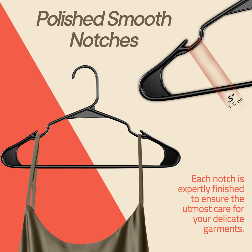 Black Plastic Hangers 50 Pack- Heavy-Duty Plastic Hangers Slim and Space-Saving, Durable and Lightweight PP with