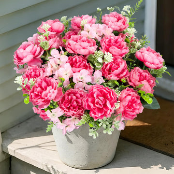 6 Bundles Peonies Artificial for Outdoors UV Resistant Faux Peony with Fake Silk for Outside Front Porch Garden