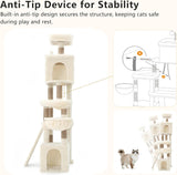 Cat Tree, 72.4-Inch Anti-Tip Cat Tower for Large Cats, All-in-One Cat Furniture with Spacious Perches