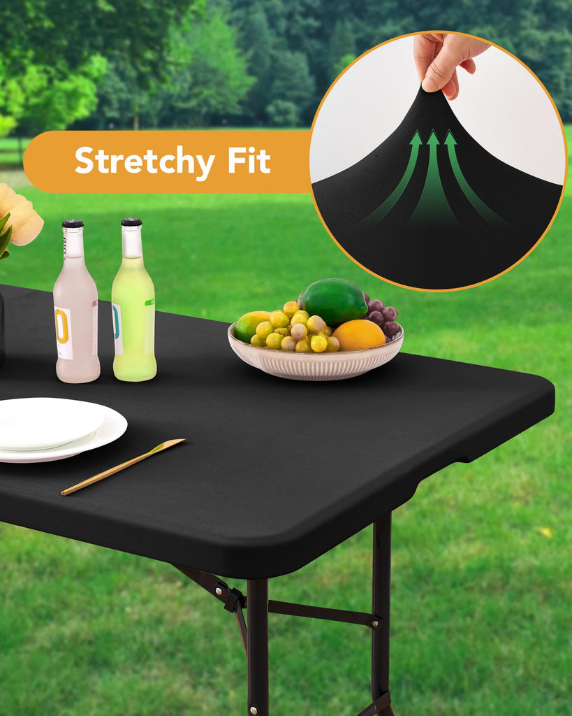 Fitted Tablecloth Rectangle Table Cloths with Elastic, 8 ft, Black, 6 Pack