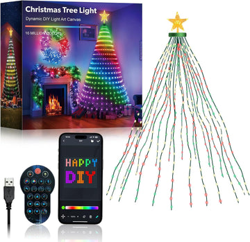 Smart Christmas Tree Lights 6FT 400LED, DIY Color Changing Waterfall Xmas Tree Lights with Ring & Top-Star, Remote &