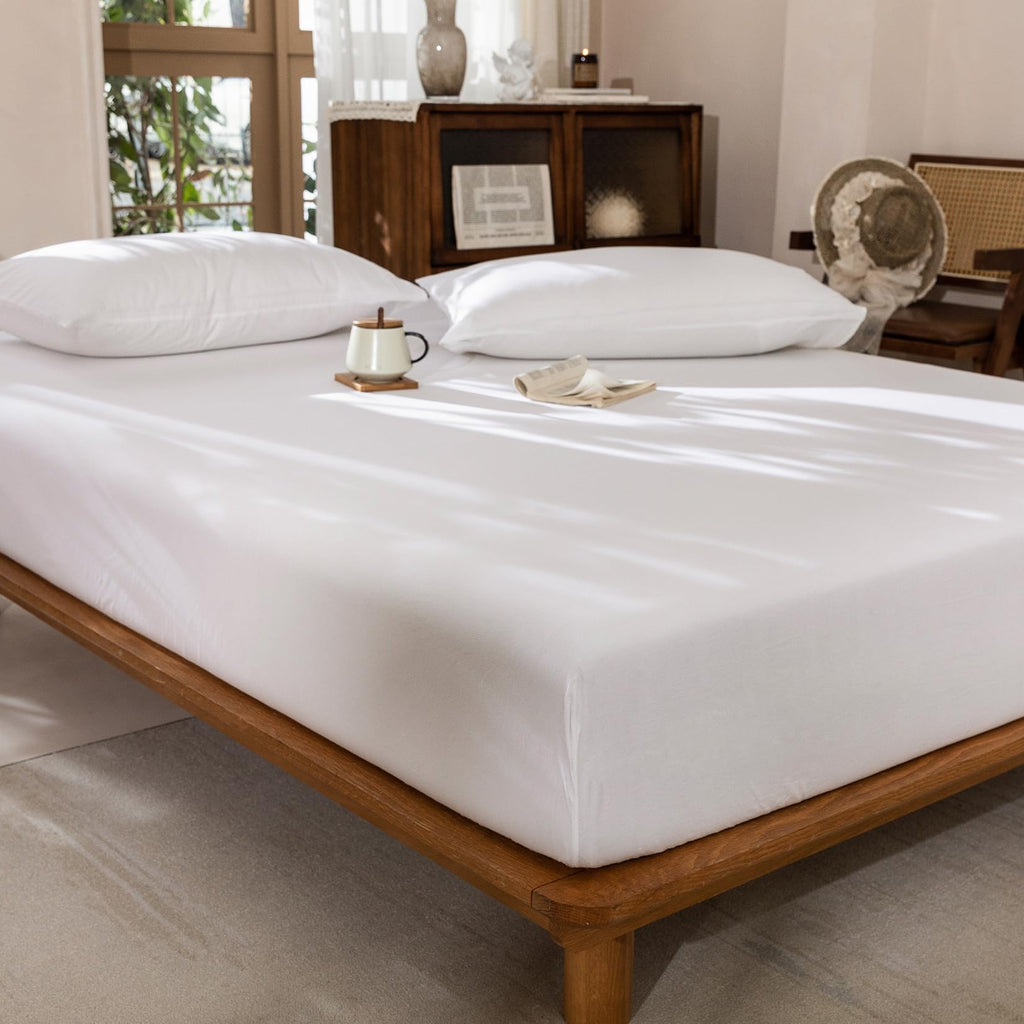 4Pcs Bright White Cotton Bed Sheet Set Deep Pocket