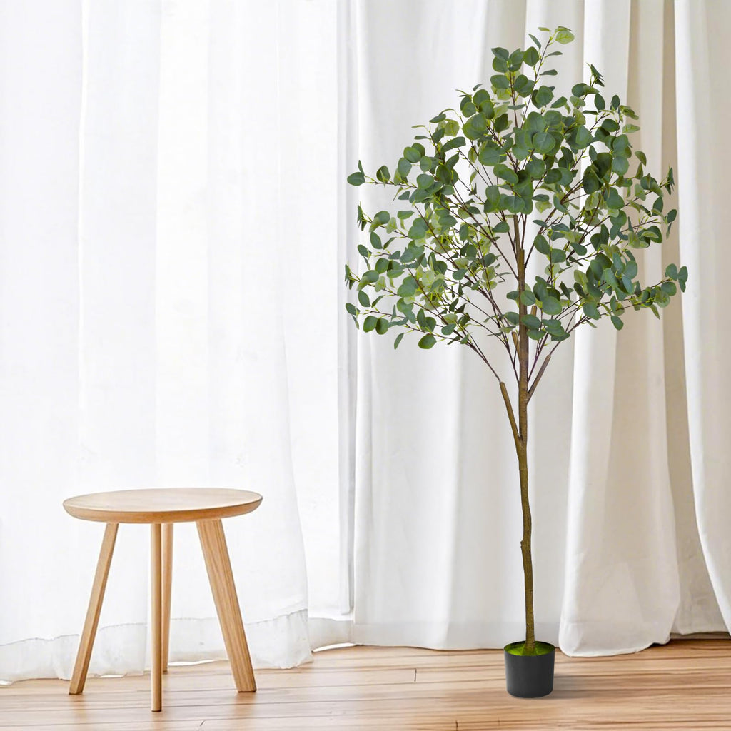 6FT Faux Eucalyptus Tree Indoor - Tall Artificial Eucalyptus Tree with Natural Trunk and Realistic Leaves, Indoor Fake