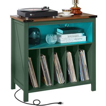 Large Record Player Table with Charger Station & LED Lights, Vinyl Record Storage Player Table up to 230 Albums