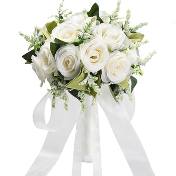 Wedding Bouquets for Bride Bridesmaid Bouquet Ivory Bridal Bouquet Artificial Roses for Wedding Church Home