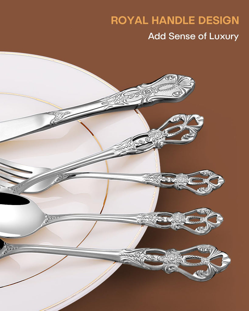 40 Pieces Royal Silverware Set, Retro Flatware Set for 8, Stainless Steel Cutlery Set with Luxury Forks Spoons and