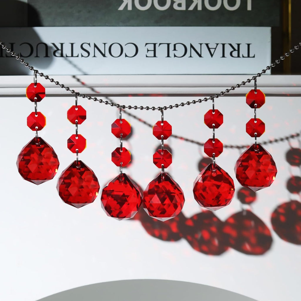 Pack of 10 Red Crystal Ball Prism 30mm Suncatcher Chandelier Prisms Part Decor Rainbow Maker
