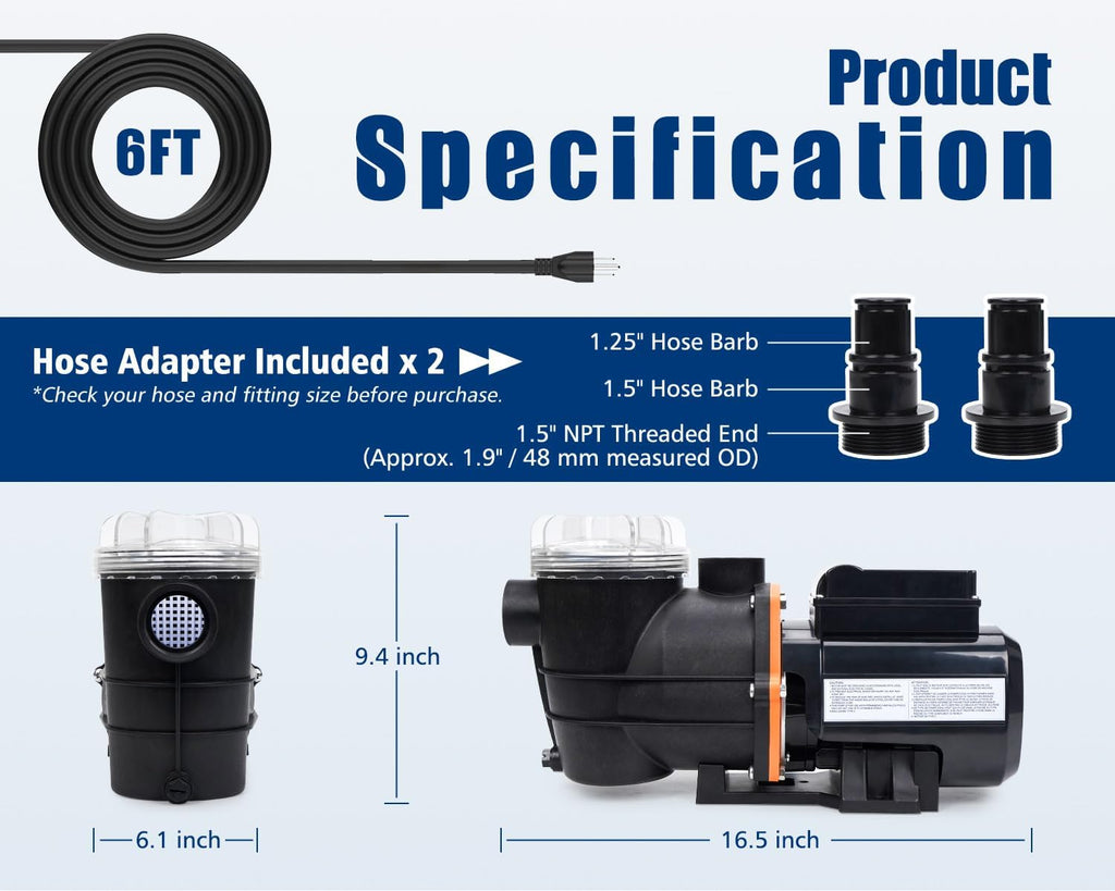 3/4 HP Above Ground Pool Pump with Timer, 3120 GPH 115V Self-Priming Sand Filter Pump Replacement with Filter Basket