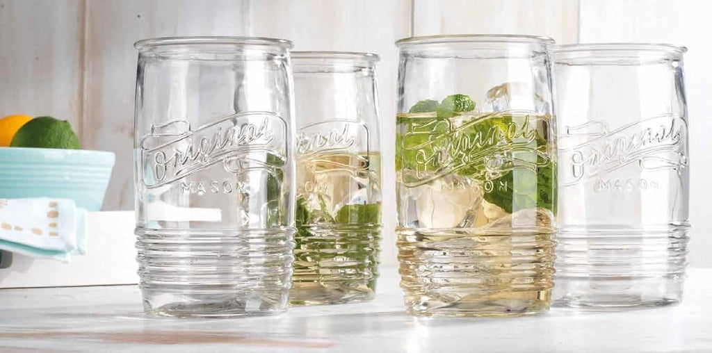 Original Mason Set of 8 Drinking Glasses 4-20 Oz Highball Glasses, and 4-13 Oz Whiskey Glass Cups For Everyday Home