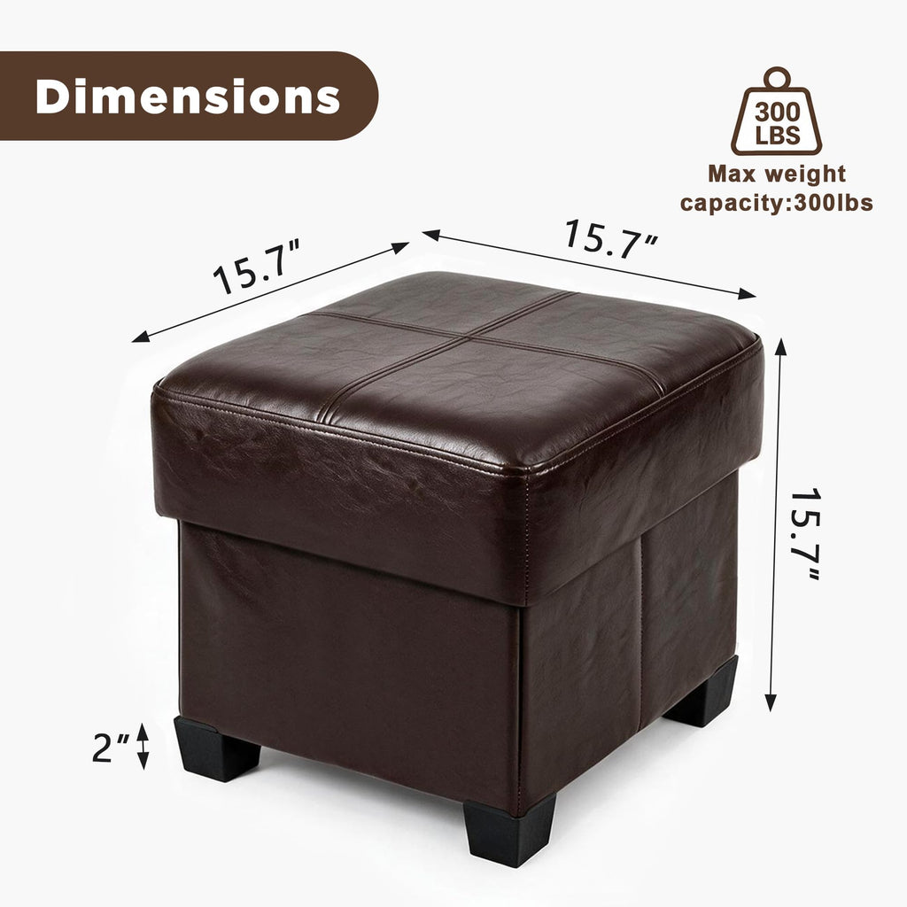 Square Storage Ottoman, Cube Ottoman with Legs, Leather Foot Stool