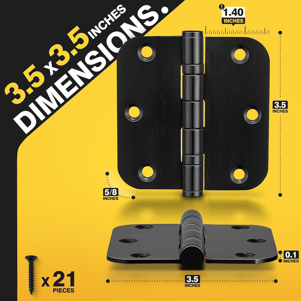 Ball Bearing Door Hinges, 3.5 Inches Black Door Hinges, 5/8'' Radius Corner Heavy Duty Stainless Steel Hinges