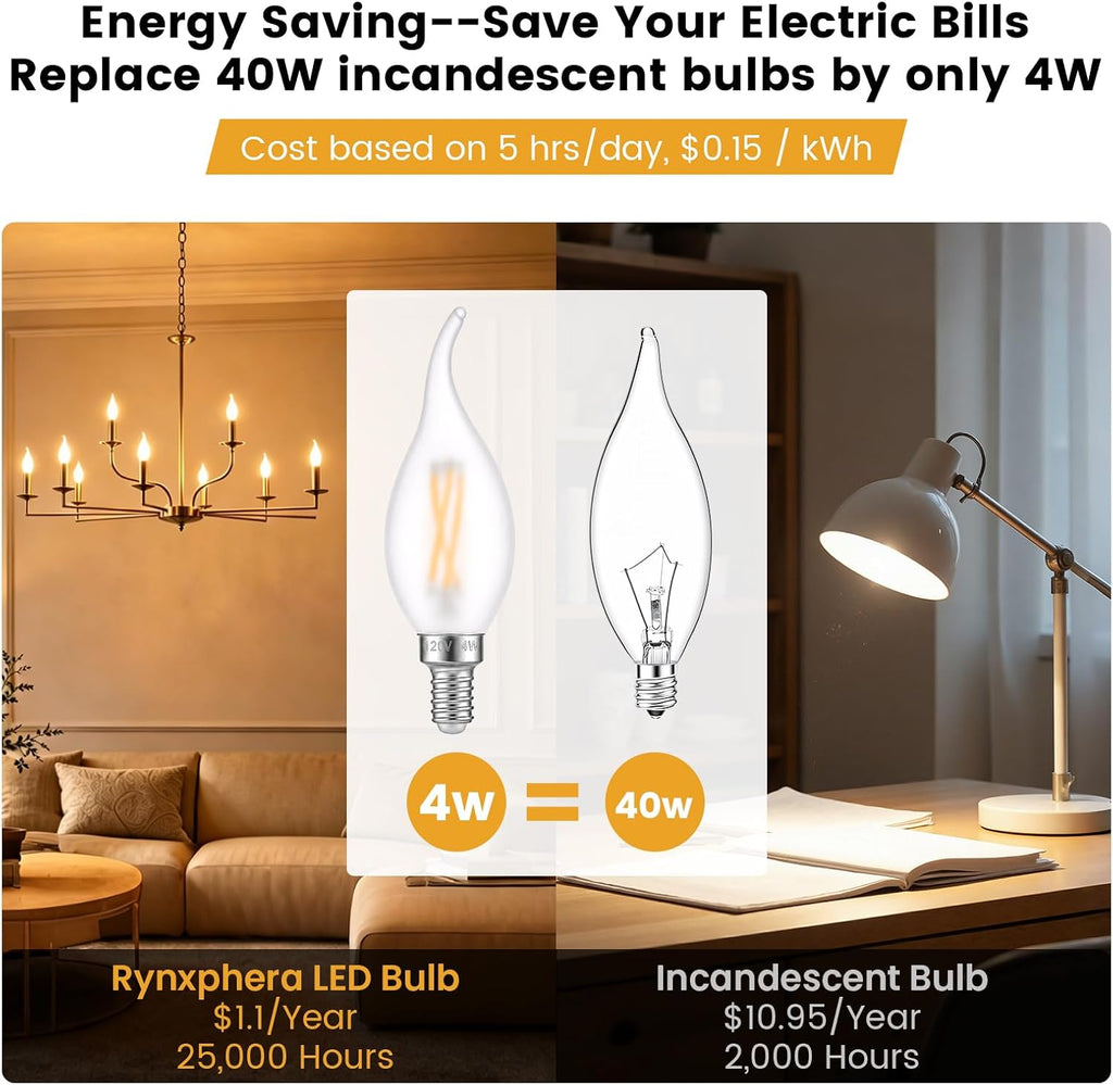 E12 LED Frosted Candelabra Light Bulbs, 40 Watt Equivalent 6 Pack