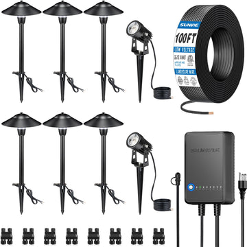 All-in-One LED Low Voltage Landscape Lighting Kit 6 Pathway Lights 2 Spotlights with 60W Photocell Transformer