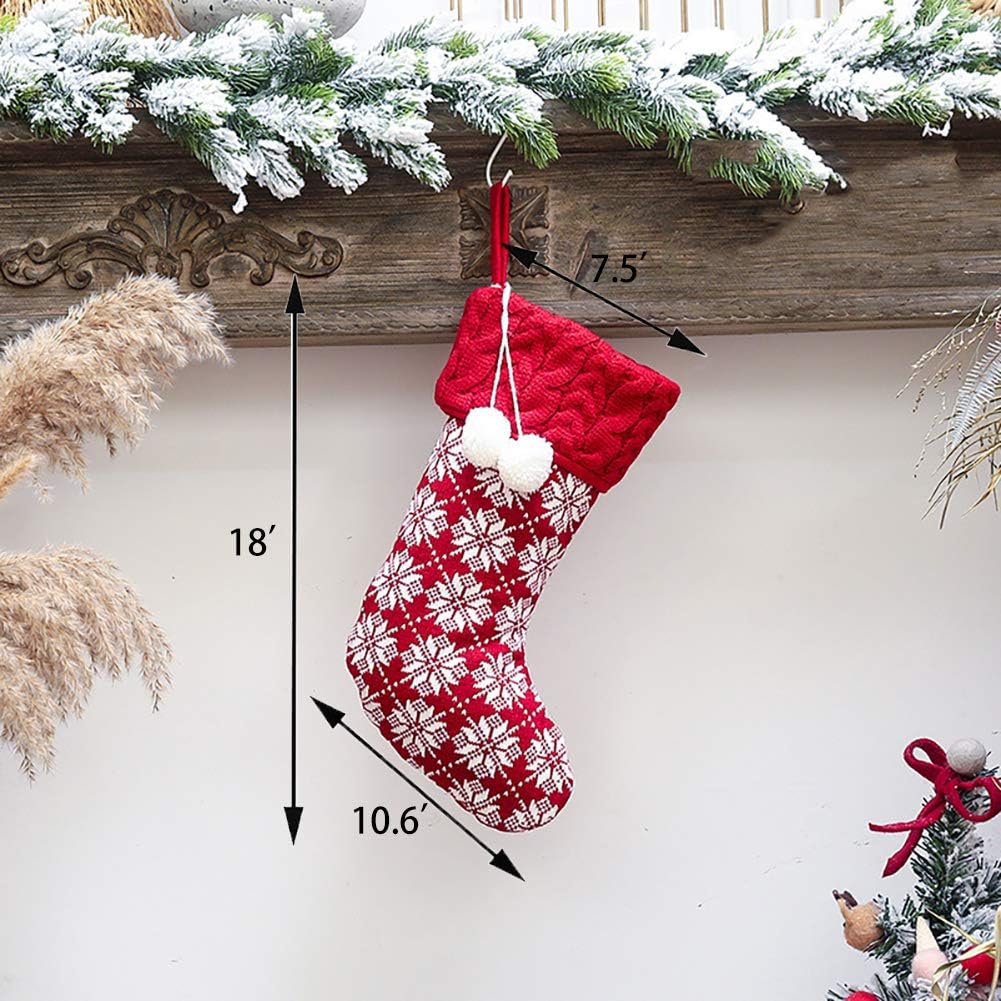 S 16 Inches Knit Knitted Stockings Rustic Ornament Set for Family Holiday Xmas Party Decorations (Knitted - Set of 3